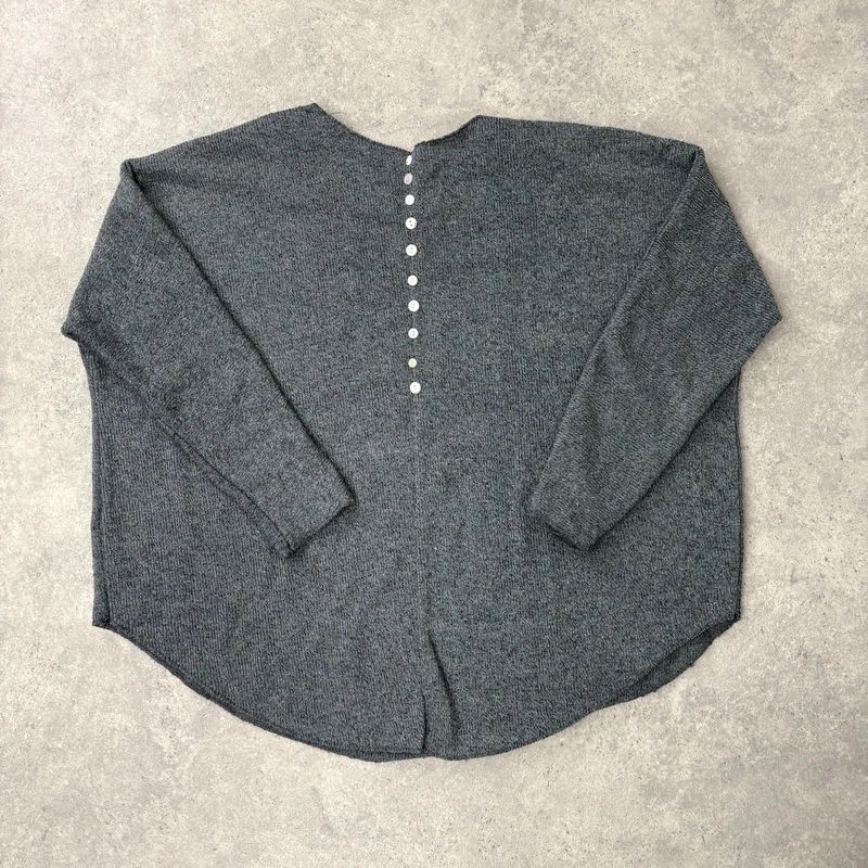grey henley button detailed slouchy off the shoulder t-shirt