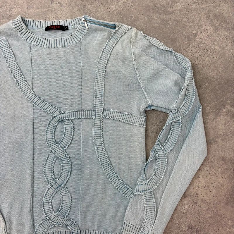 pale blue epaulette pleated embroidered jumper