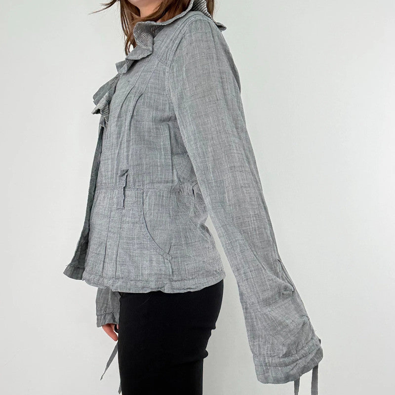 grey crinkle flared ruffle jacket