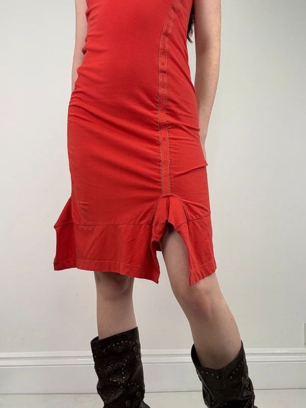 Marithé + François Girbaud gathered red midi dress