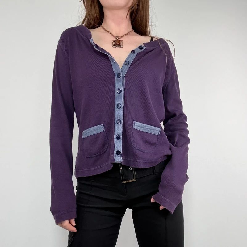 slouchy cotton button long sleeve t-shirt