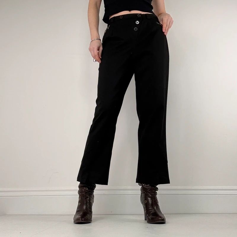 black asymmetric button grunge trousers