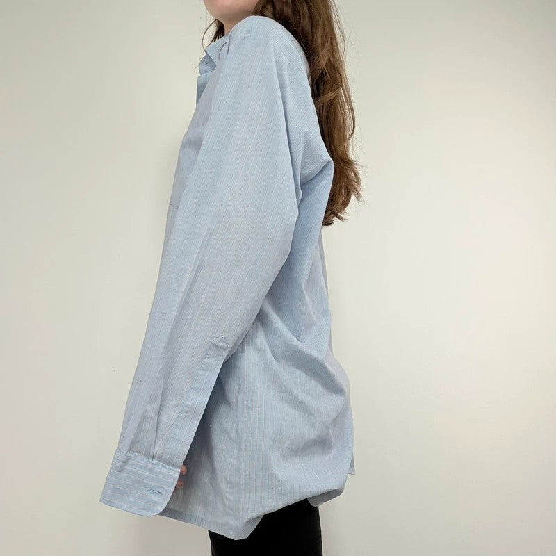 Baby blue pinstripe slouchy oversized skirt