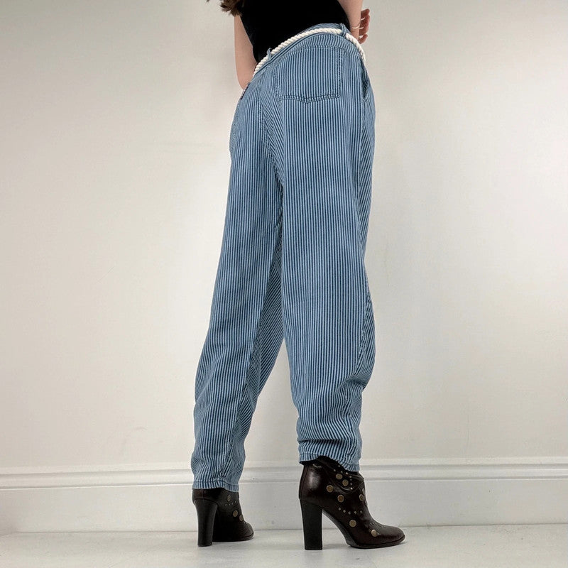 pleated pinstripe barrel trousers