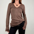 slouchy brown gathered long sleeve t-shirt