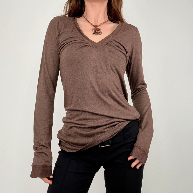 slouchy brown gathered long sleeve t-shirt