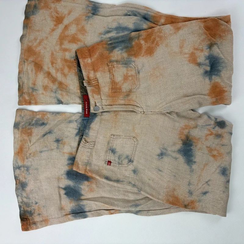 wide leg distressed dyed Linen trousers