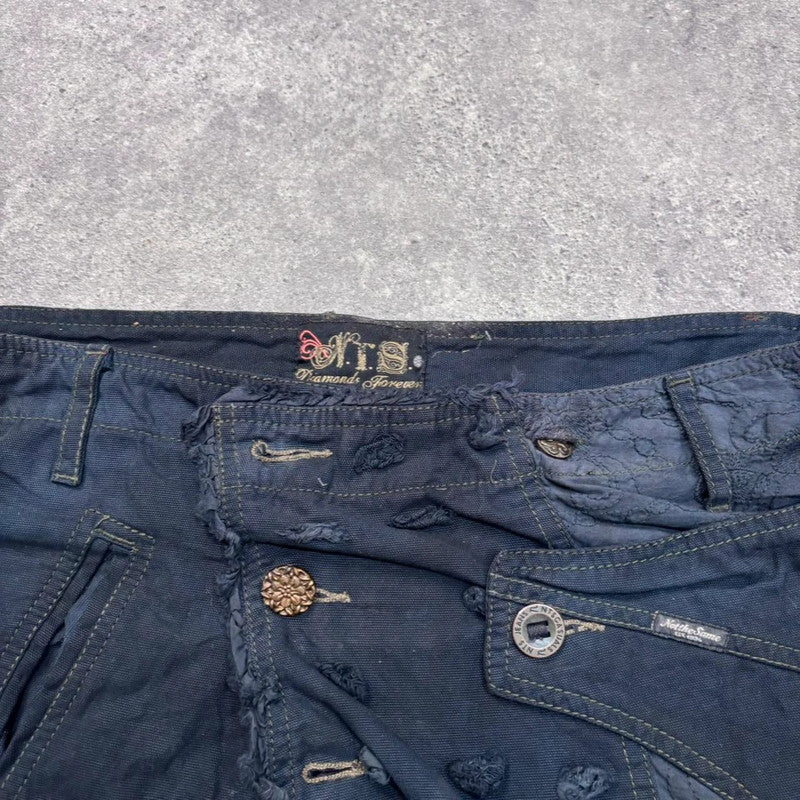 distressed patchwork asymmetric skirt