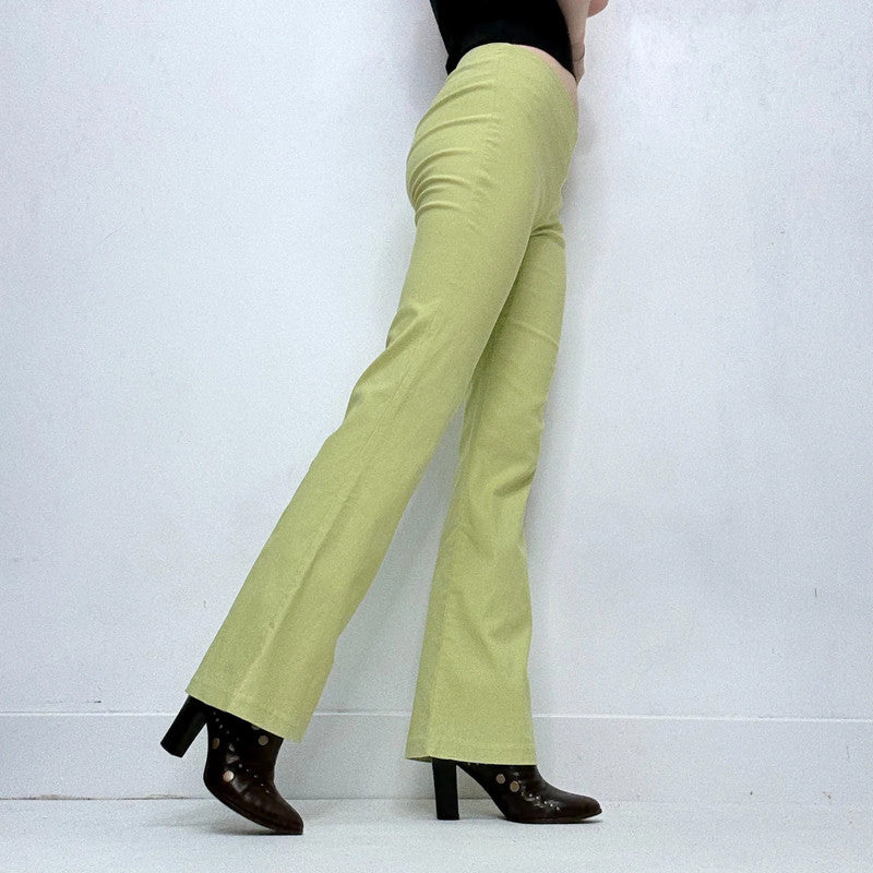 green flared trousers