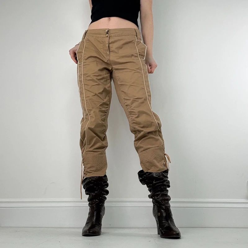 corset lace up tan capri pants