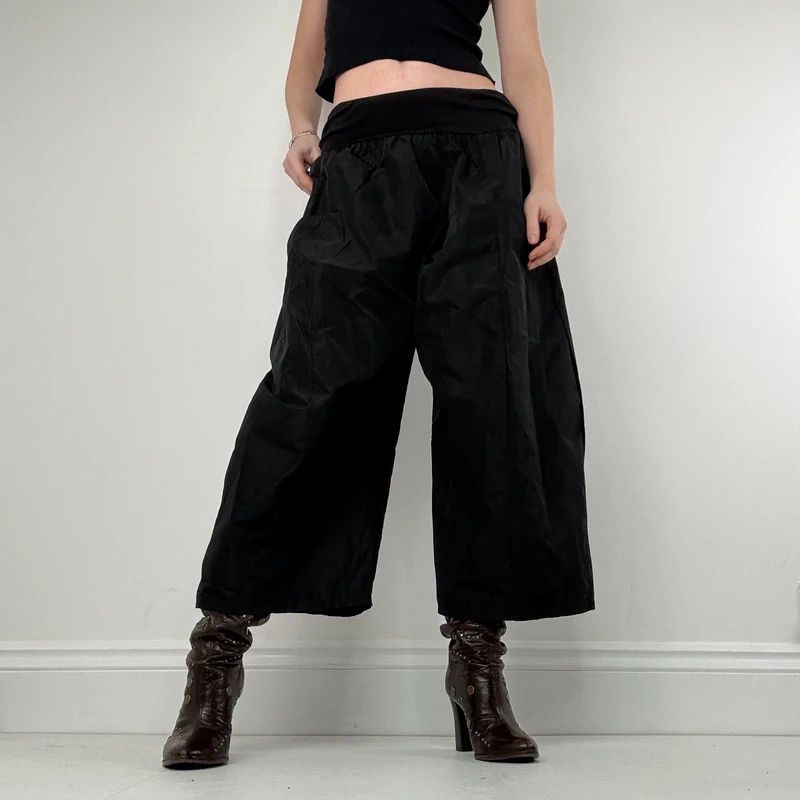 Black barrel wide leg tech trousers