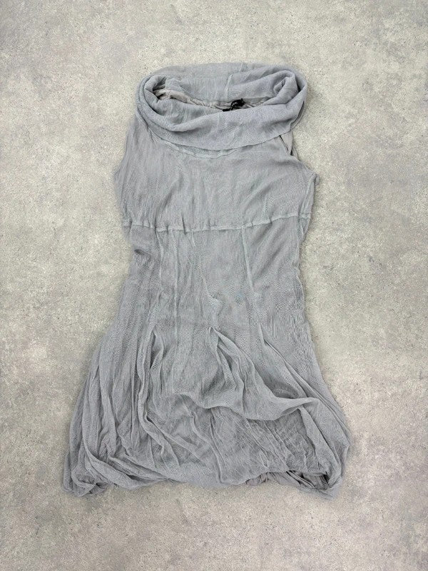 grey gathered slouchy puff midi dress