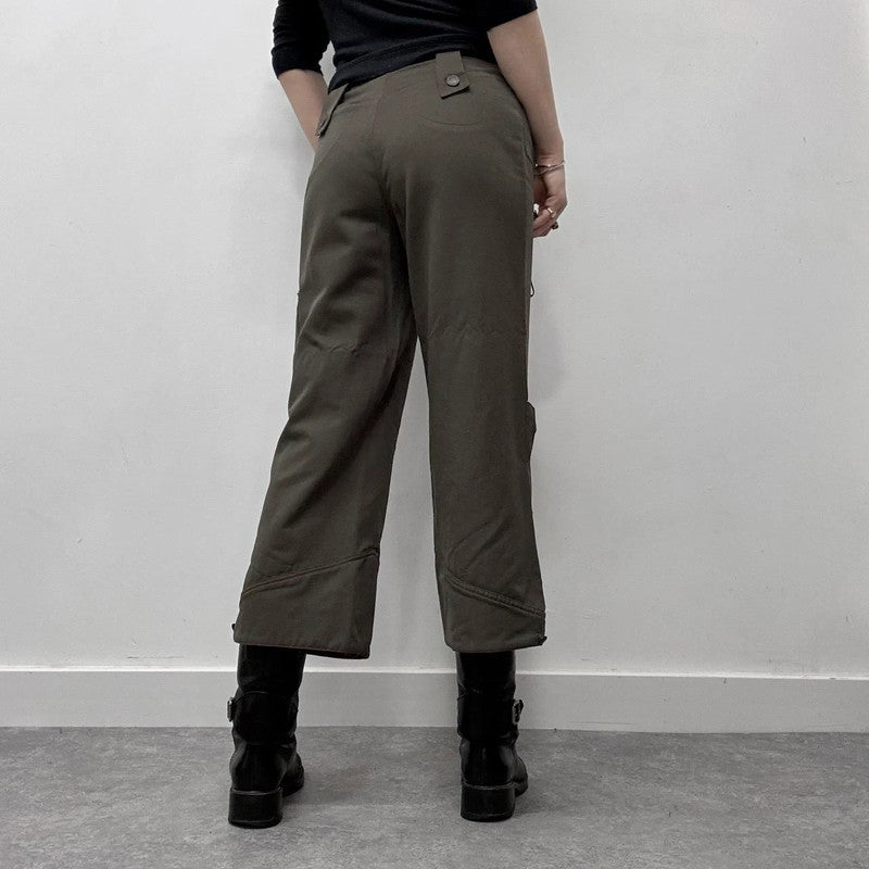 khaki cropped cargo wide-leg trousers