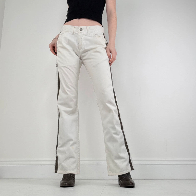 white cotton canvas flared trousers