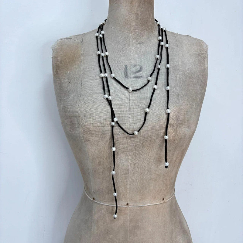 black suede pearl wrap waist beads