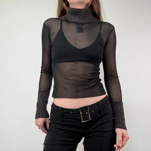 Black Ribbed Mesh Grunge Top
