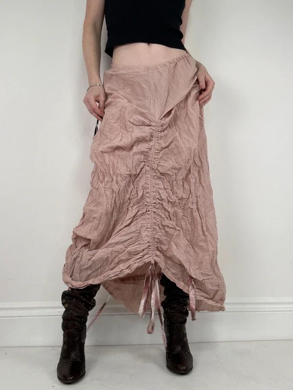 Ruched peachy asymmetric maxi summer skirt