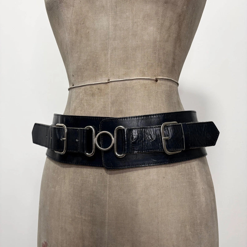 thick black leather buckle belt