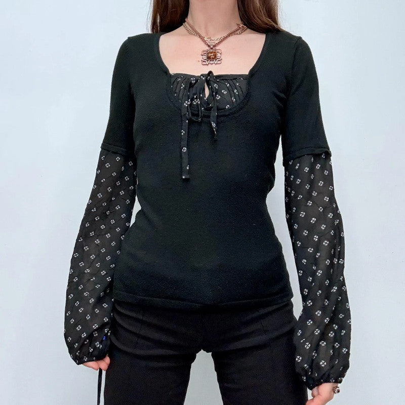 black fitted flared puff shirt