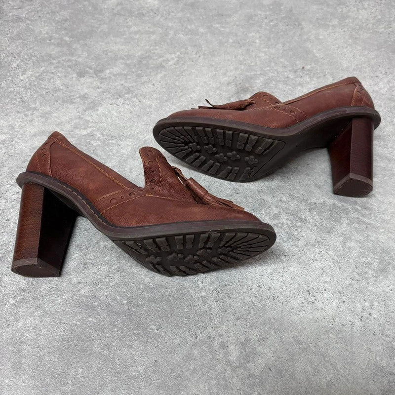 Twee tassel heeled loafer pumps