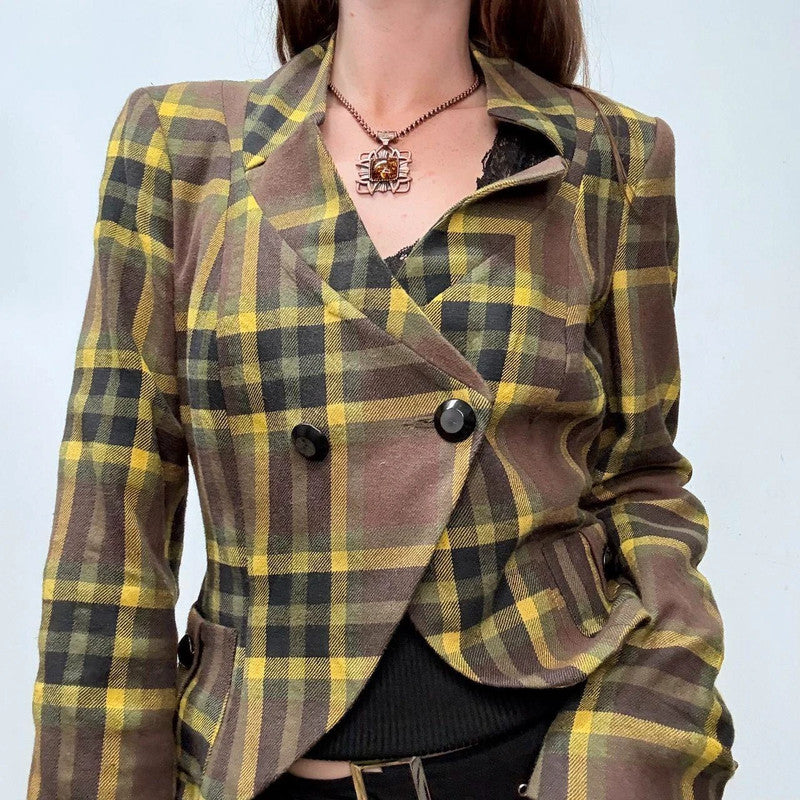 asymmetric flared tartan punk jacket