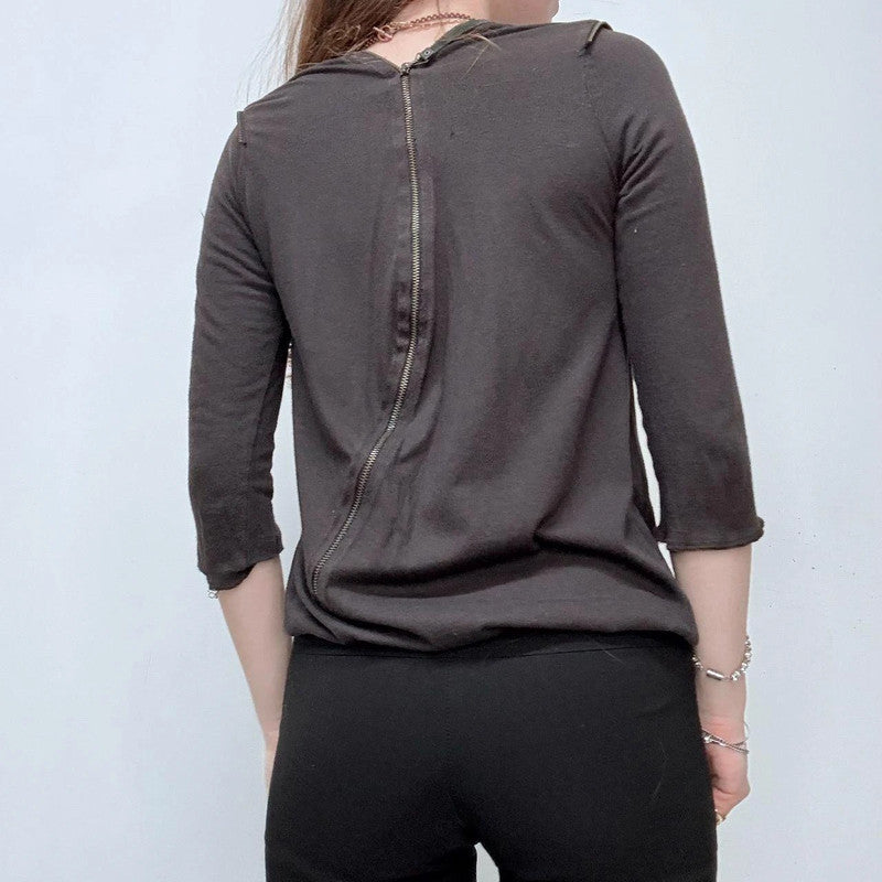 asymmetric zip print grunge t-shirt