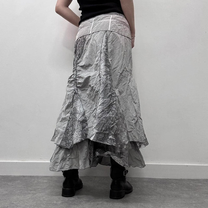 layered puff lace cargo maxi skirt