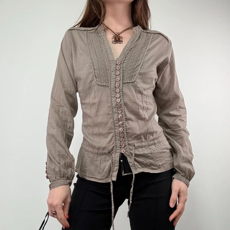Brown Lace cotton Button Shirt