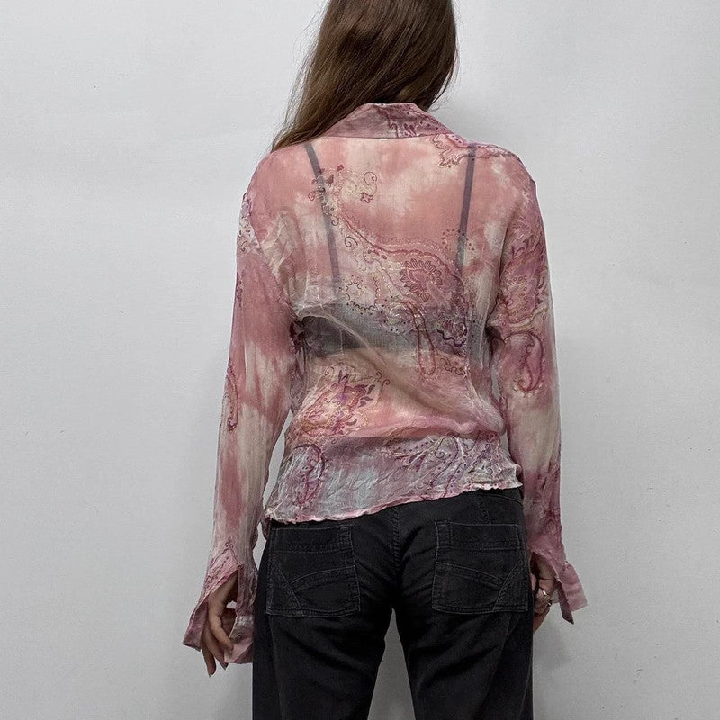 sheer silk pink paisley shirt