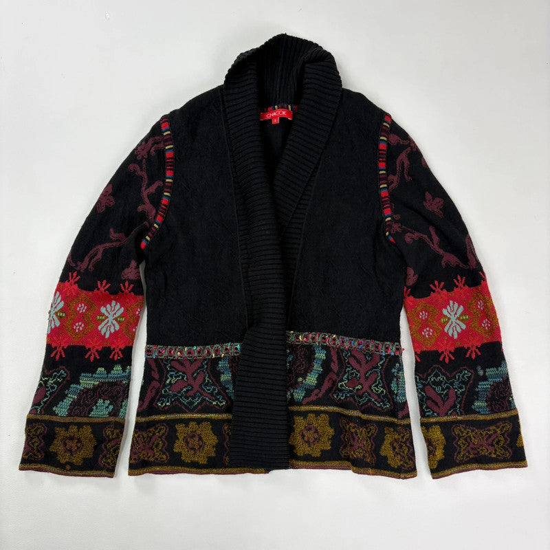black ribbed patterned boho hippie cardigan