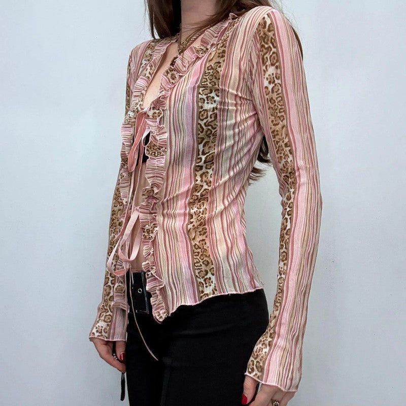 pinstripe sheer bow y2k shirt