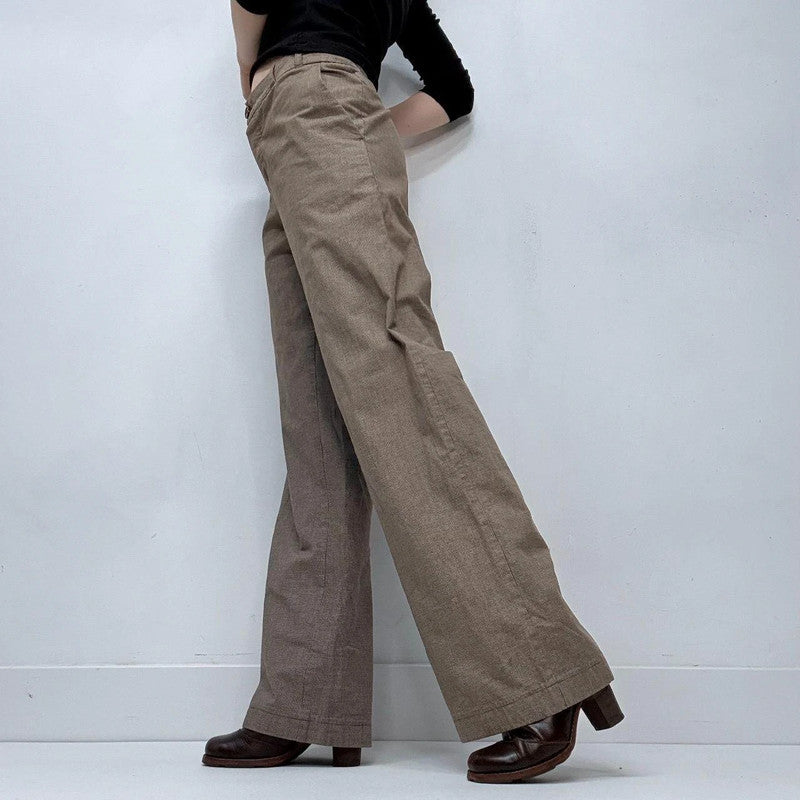 wide leg flared cargo beige trousers