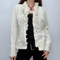 white pinstripe ruffle shirt