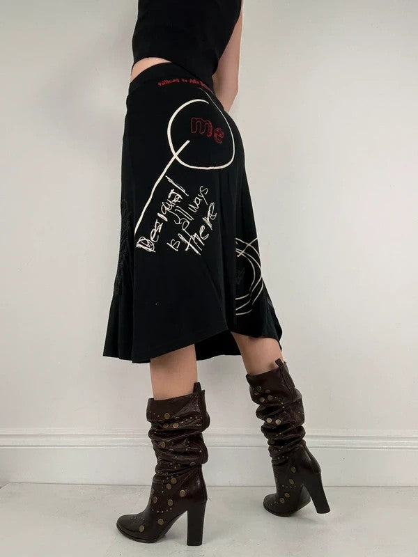 Black flared desigual midi skirt