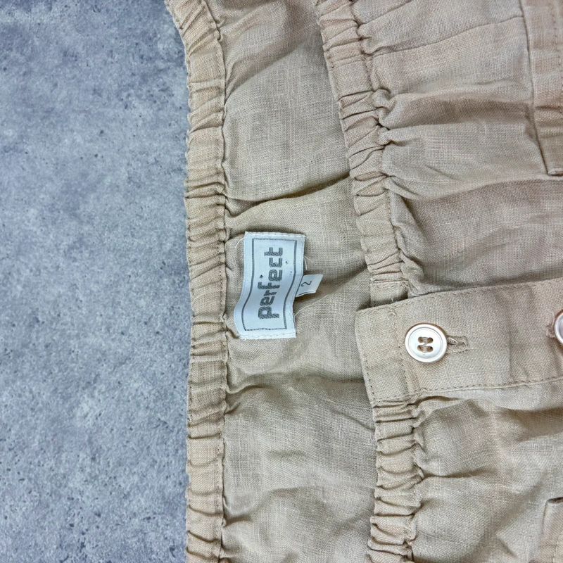 tan linen pleated button through slouchy blouse