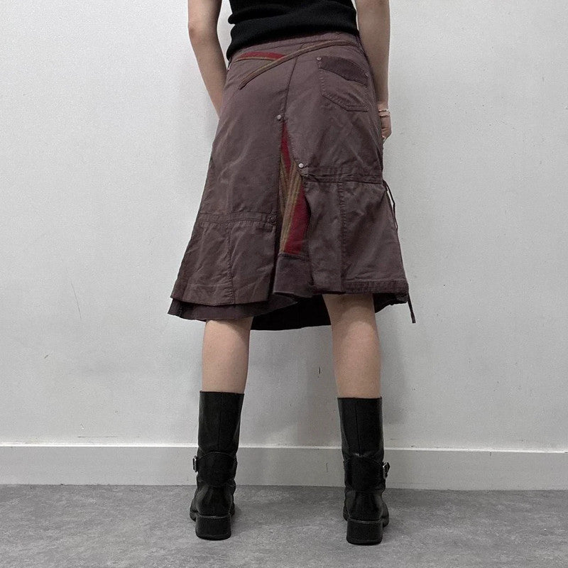 Tartan layered asymmetric midi skirt