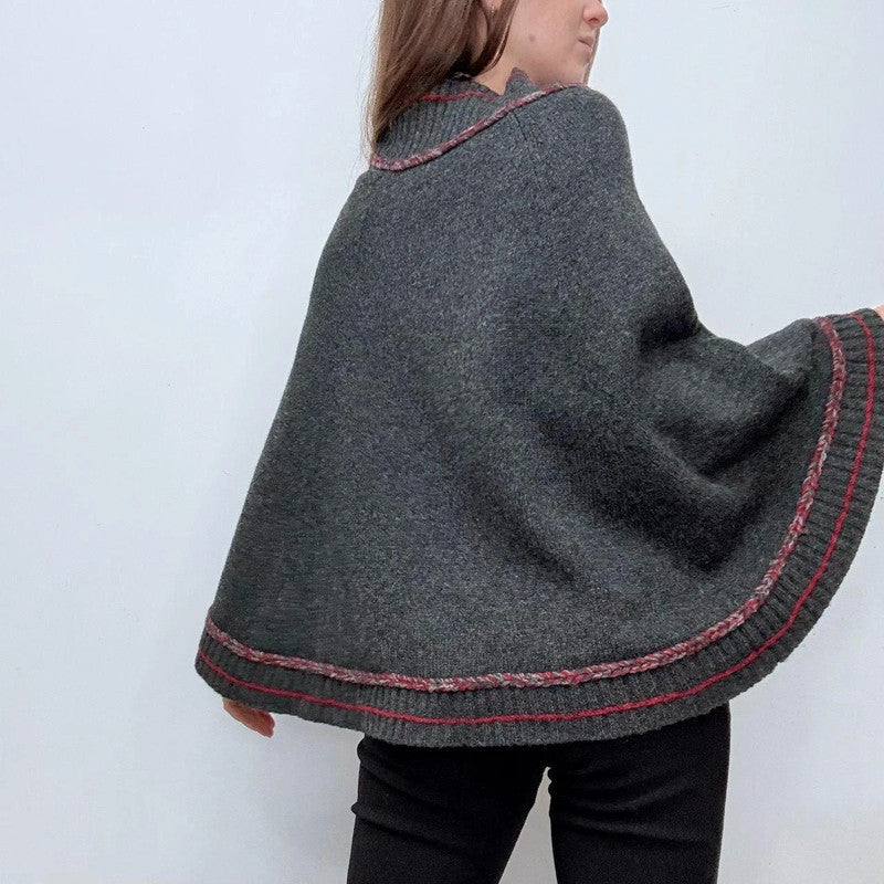 grey flared wool cape drape