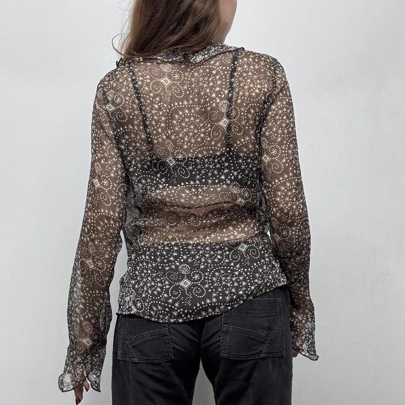 sheer paisley printed brown fairy shirt