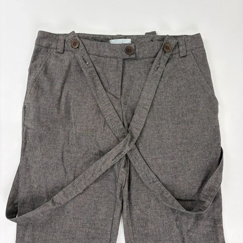 grey suspender flared suit trousers