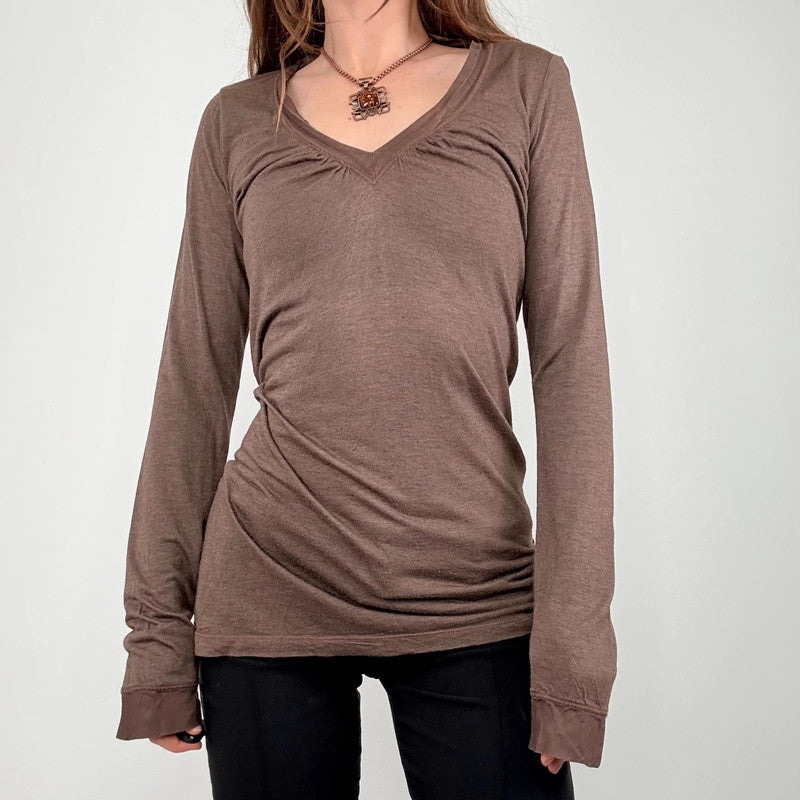 slouchy brown gathered long sleeve t-shirt
