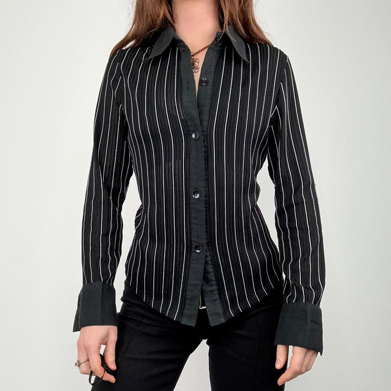 black fitted pinstripe shirt
