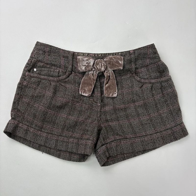 brown tweed velvet bow mini skirts