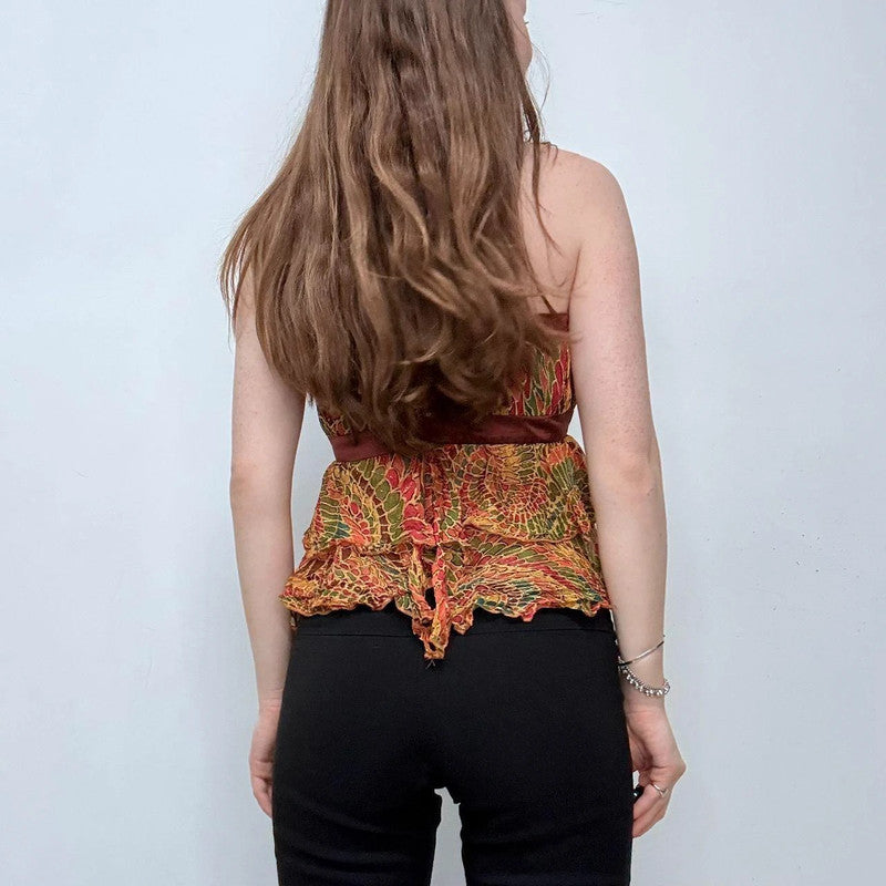 flutter silk halter printed cami