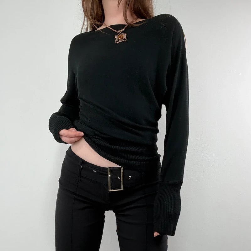 slouchy batwing slash neck ribbed jumper