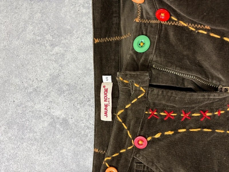 khaki corduroy embroidered hippy capri trousers