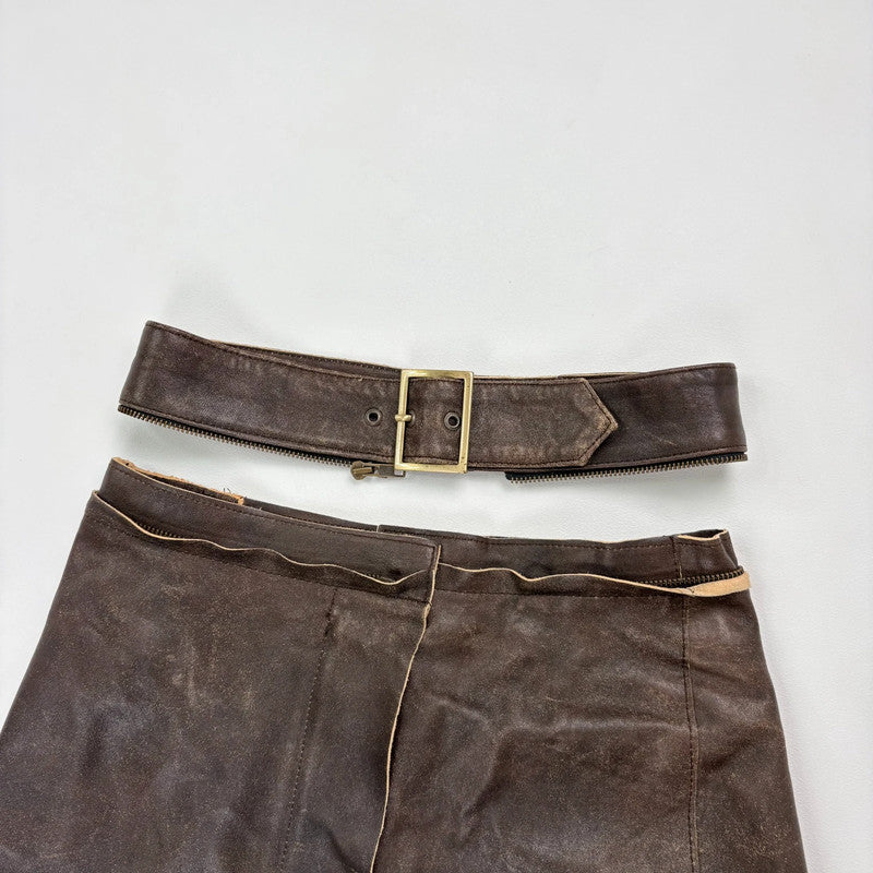 chocolate brown leather a-line midi skirt
