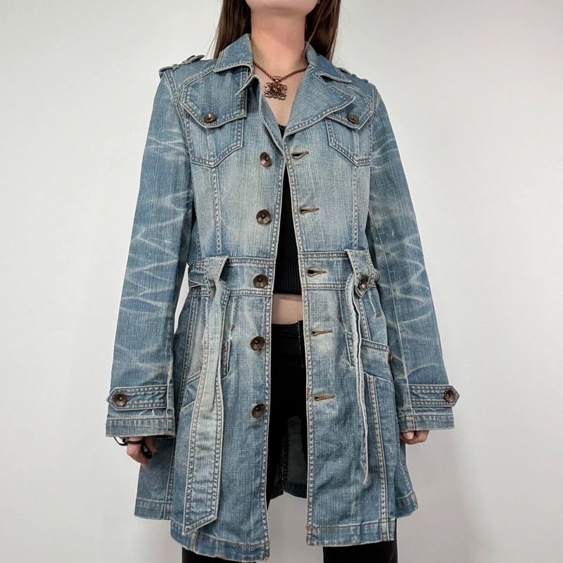 Distressed Denim Trench coat