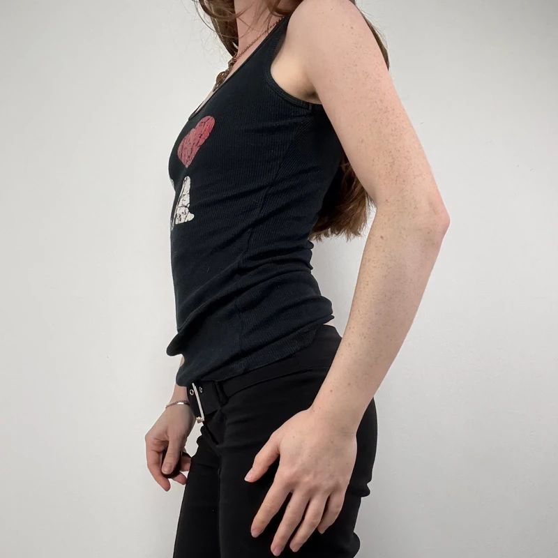 Graphic print I love LA black ribbed vest top