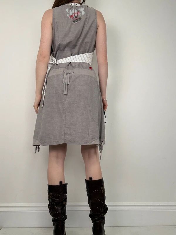 Grey pinstriped layered waistcoat dress