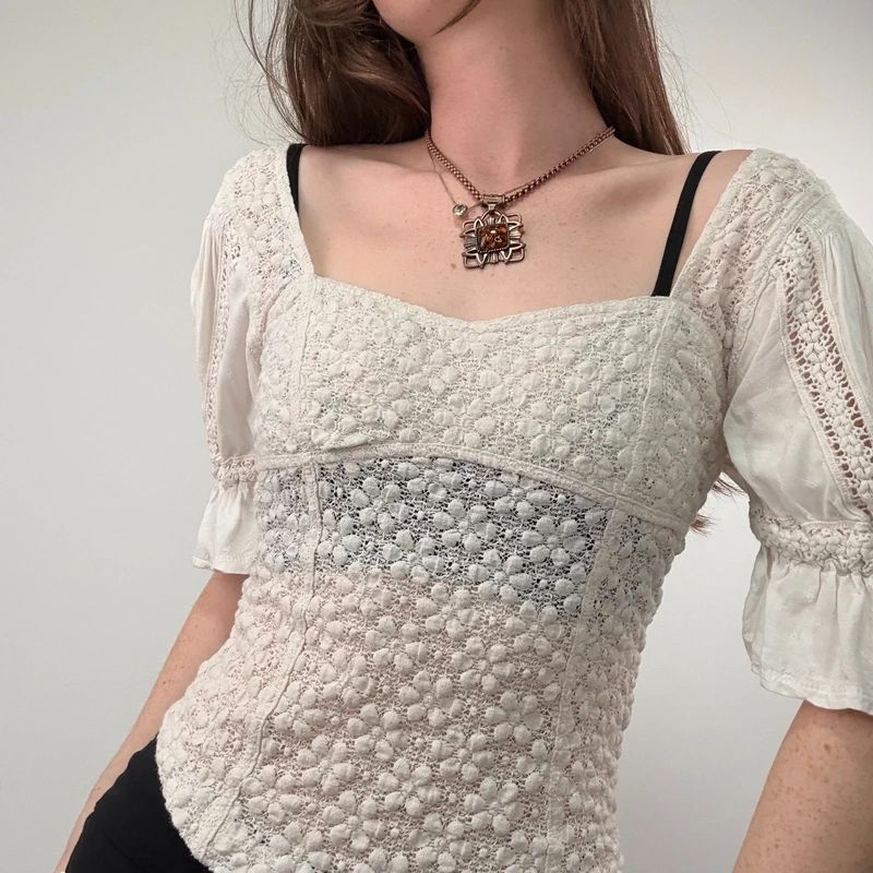 Free people puff lace Lace Milkmaid Blouse
